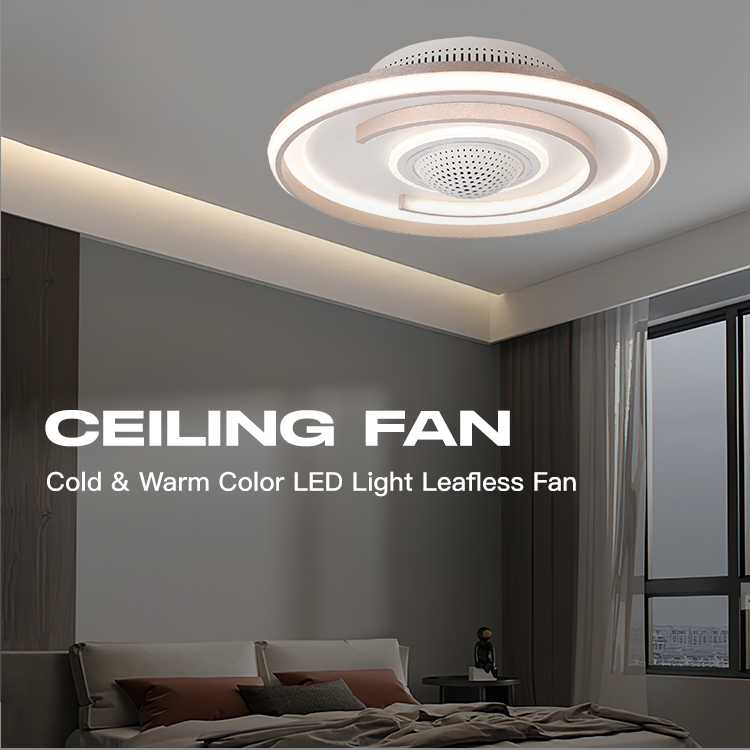 Smart LED Light Bladeless Ceiling Fan Remote Controls for Home Warm Cold Air Circulation for Dining Room Living Room Plastic