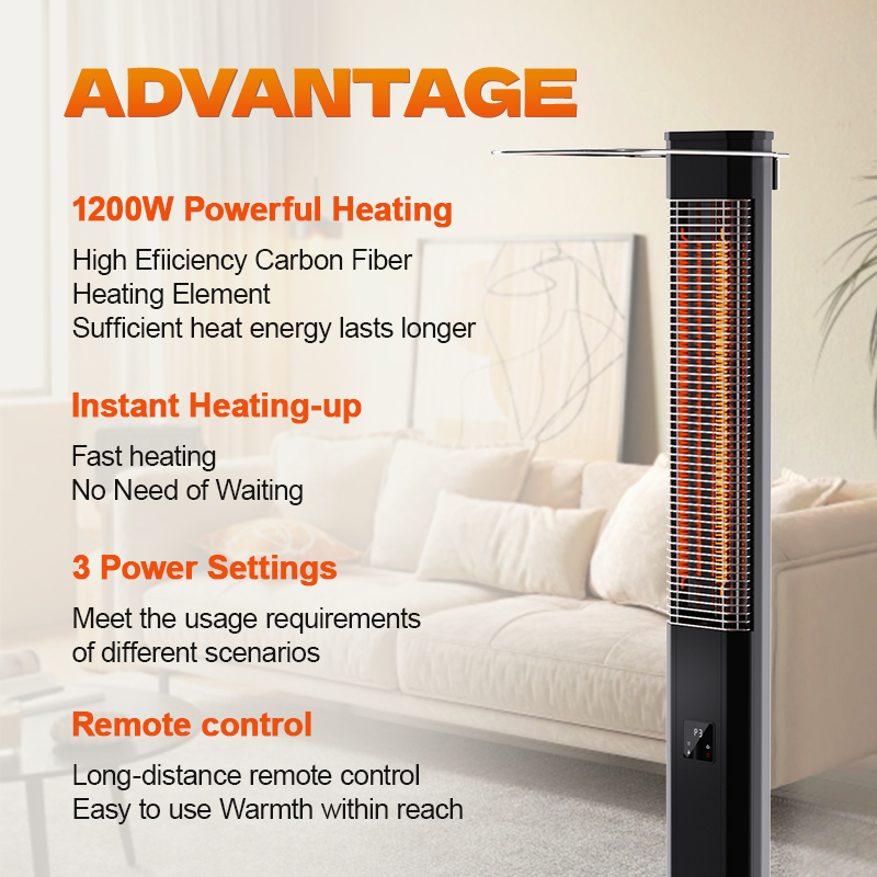 High Quality Portable Electric Fan Heater Carbon Fiber Heating Element 2000W Remote Control Energy Efficiency Class Home Office