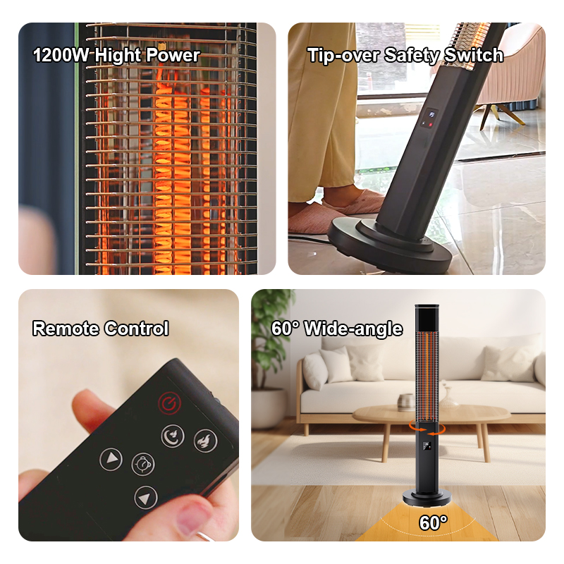 High Quality Portable Electric Fan Heater Carbon Fiber Heating Element 2000W Remote Control Energy Efficiency Class Home Office