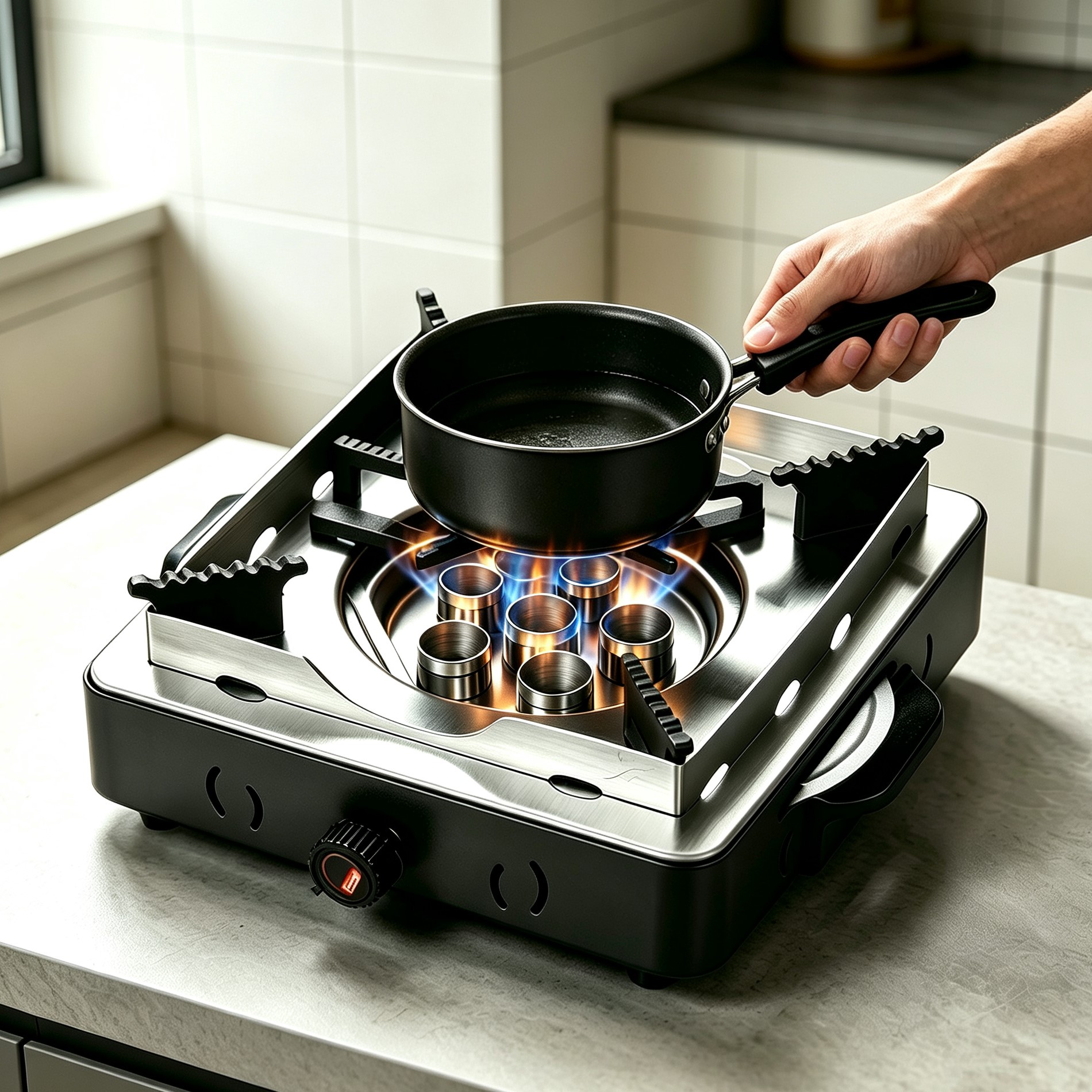 6‑Burner Portable Cassette Stove, Aluminum Alloy Body, Patent Burner Core, Adjustable Firepower for Household Outdoor Camping Use  Categories: Portable Cassette Stove