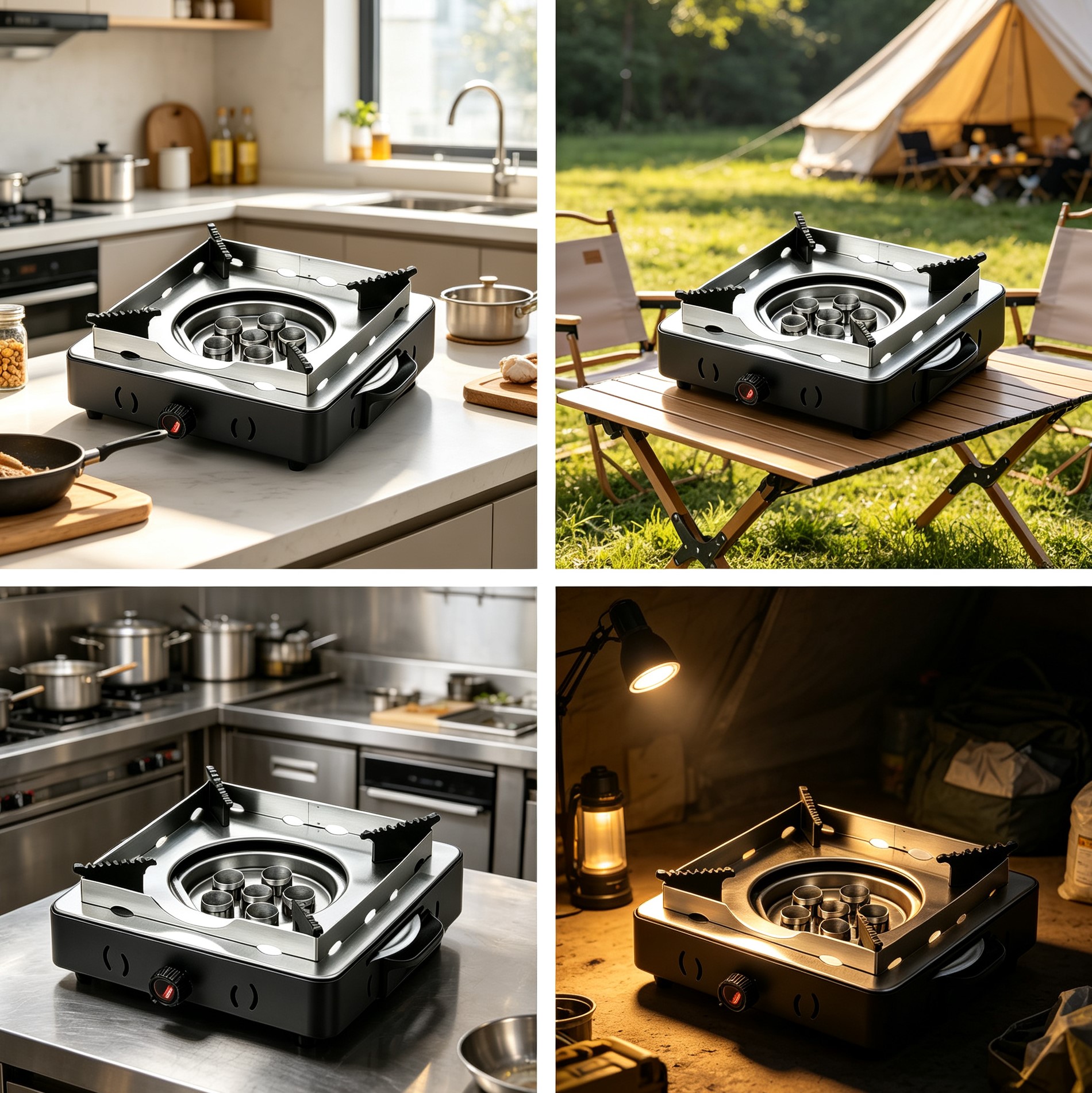 6‑Burner Portable Cassette Stove, Aluminum Alloy Body, Patent Burner Core, Adjustable Firepower for Household Outdoor Camping Use  Categories: Portable Cassette Stove