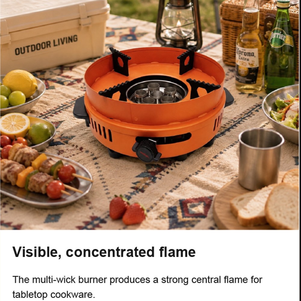 Portable 6-Wick Round Cassette Stove with Adjustable Flame – Orange