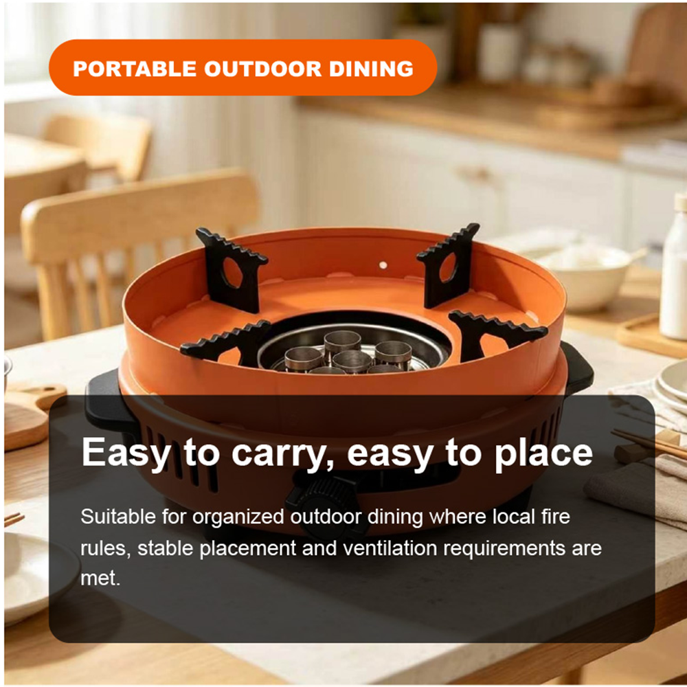 Portable 6-Wick Round Cassette Stove with Adjustable Flame – Orange