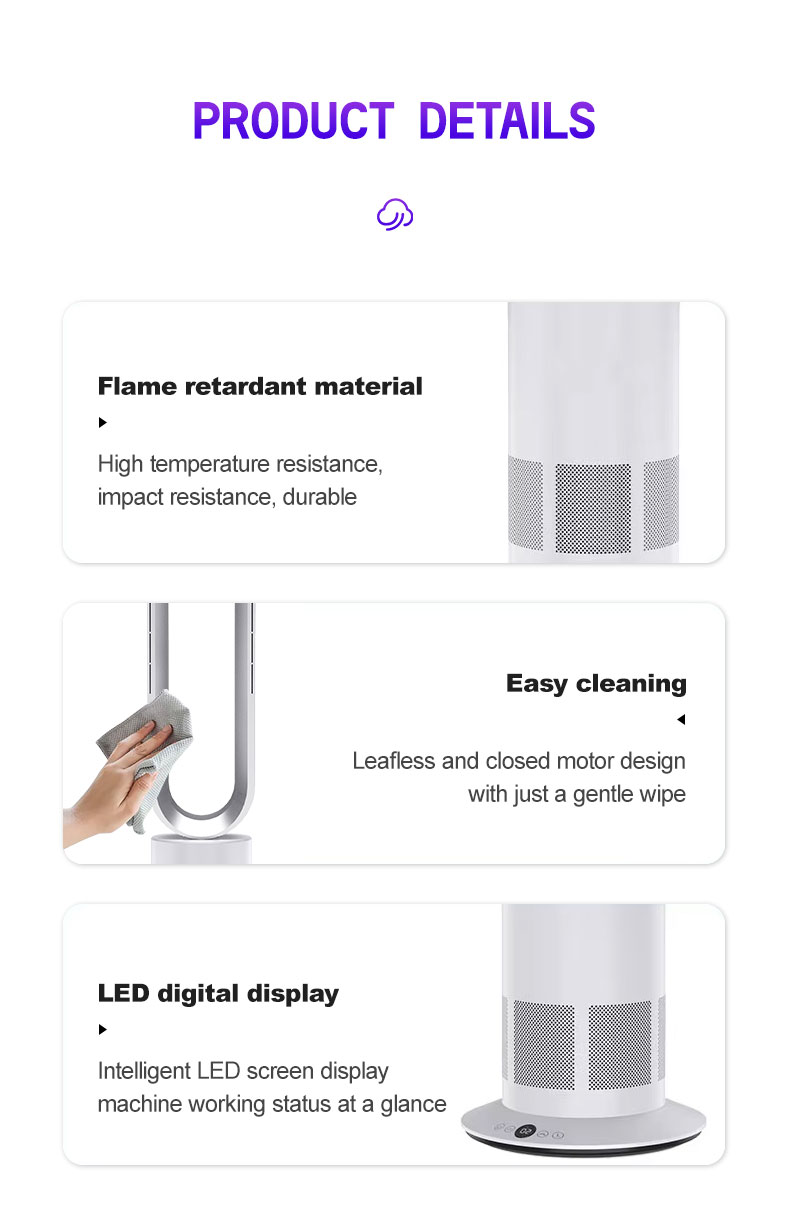 Stylish Floor Standing Bladeless Fan – Strong Wind, Low Noise Design